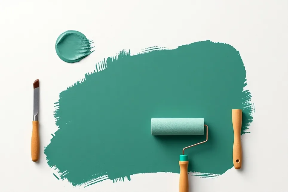 Outils de peinture disposés dans l'ordre des étapes du chantier